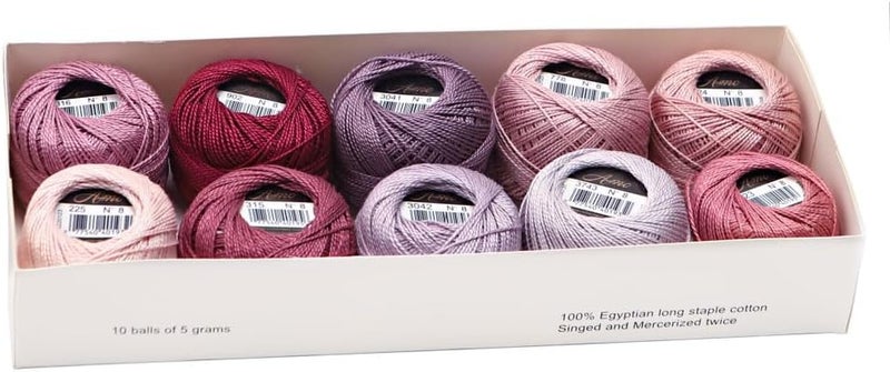 AMOHilos Size 8 Double Mercerized Egyptian Long Staple Cotton Pearl Thread Ball 5 Grams Rainbow Color Embroidery Thread 10 Colors per Box for Crochet Hardanger Cross Stitch Hand Embroidery (Set L) - Image 1